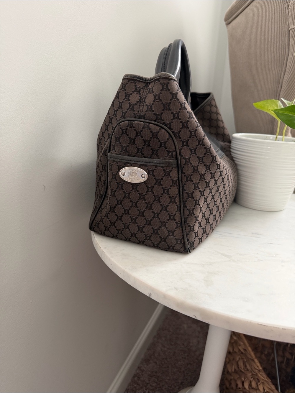 Celine Brown Monogram Canvas Hobo with Black Trim - Picture 5 of 11